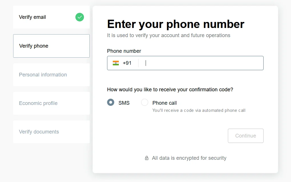 Verify the Exness phone number.