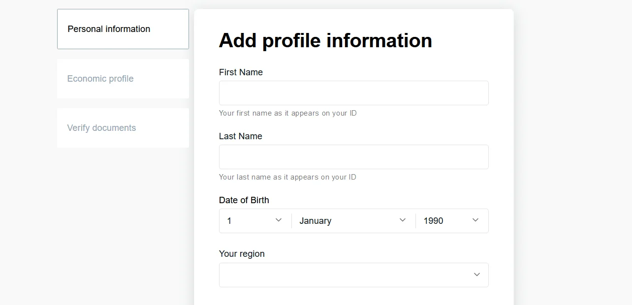 Enter personal information.